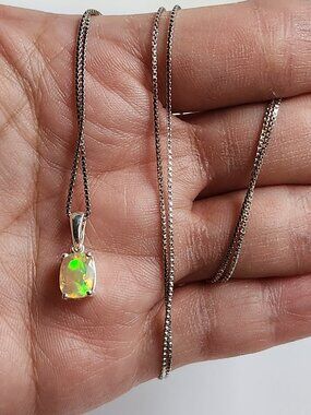 VTG Natural Genuine Ethiopian Fire Opal Necklace 925 Italy 30” Chain Very Clear!